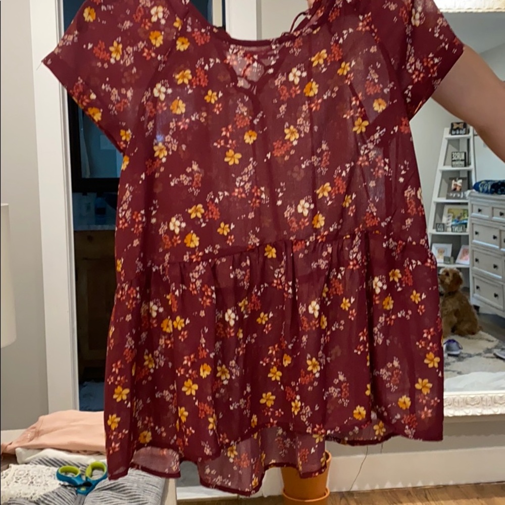 Xhilaration maroon flowered shirt